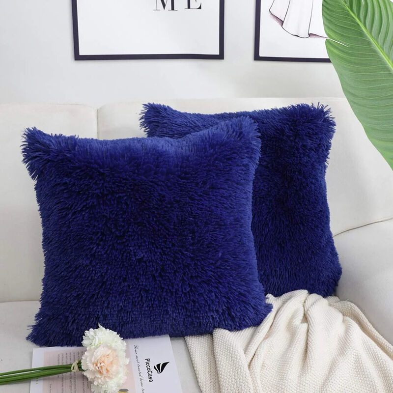 Coj&iacute;n Decorativo de Pelo Largo Azul Marino de 5... image number null