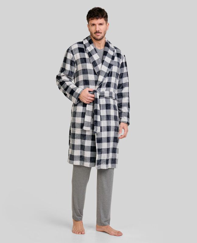 Bata de Cuadros Negros para Hombre Negro image number null