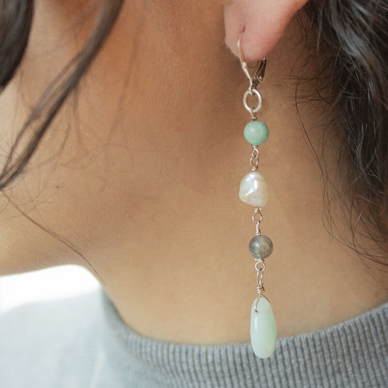 Aretes Largos Terra Con Labradorita, &Aacute;gata Verd... image number null