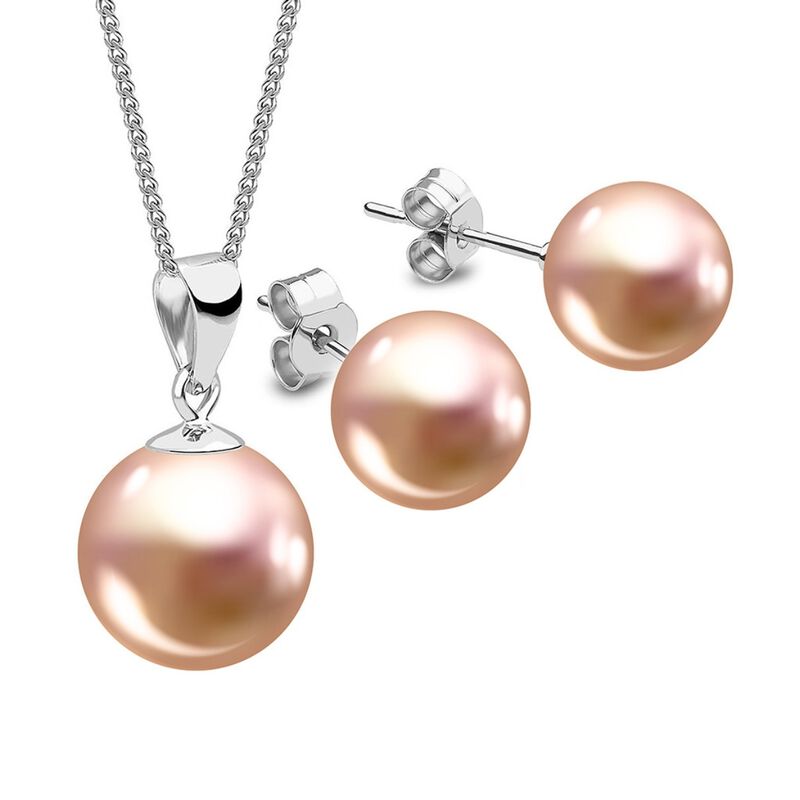 Collar y Aretes Perlas de cristal sencillo con ... image number null