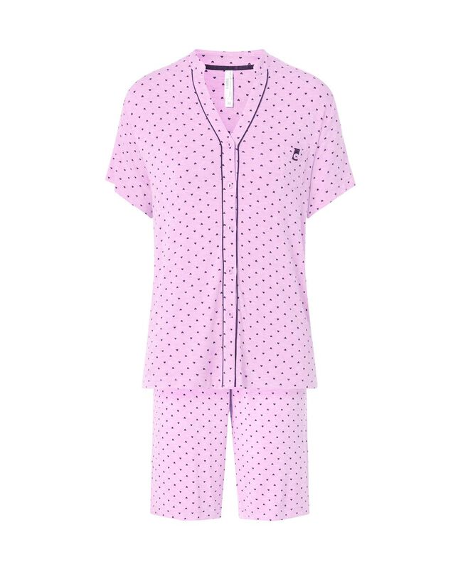 Pijama Corto con Estampado de Corazones Rosa image number null
