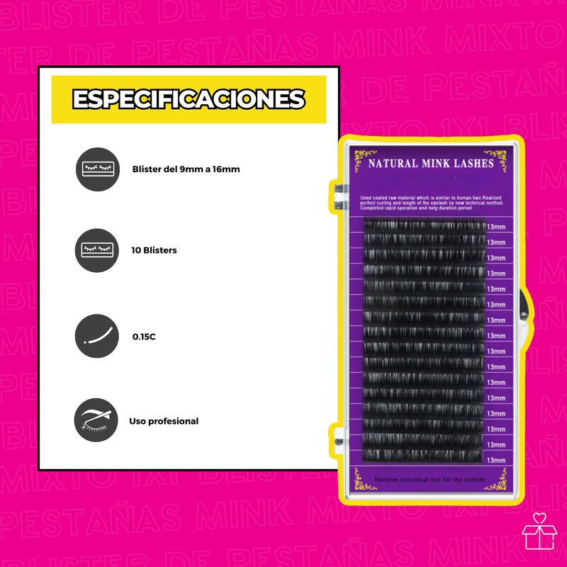 10 Blisters Extensiones Pesta&ntilde;as Mink Mixto 1x1... image number null