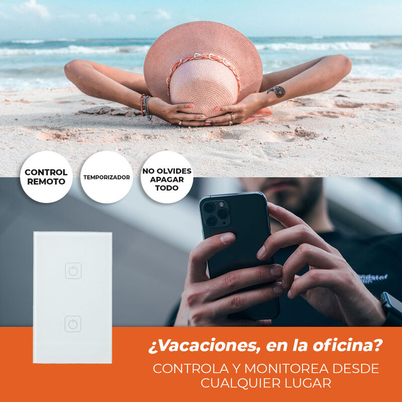 Apagador Inteligente Wi-Fi, 2 Botones T&aacute;ctiles,... image number null
