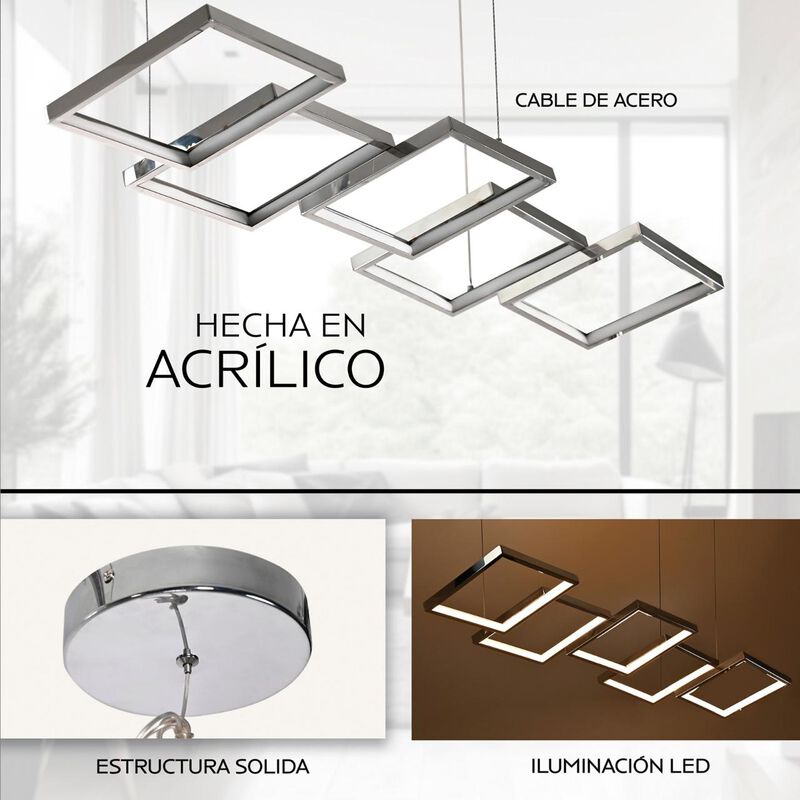 Candil Suspendido De Led 5 Cuadros Cromado image number null