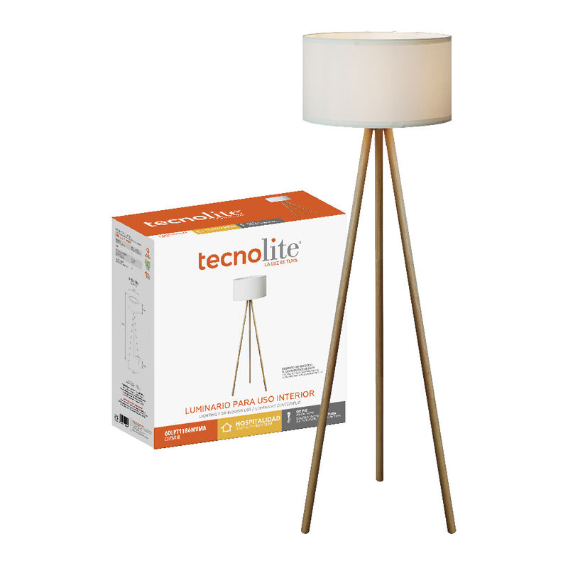 L&aacute;mpara Piso Blanco/madera Vintage Minimalista ... image number null