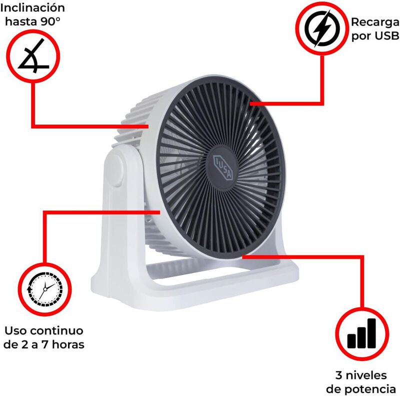 Ventilador personal recargable, 8", blanco, IUS... image number null