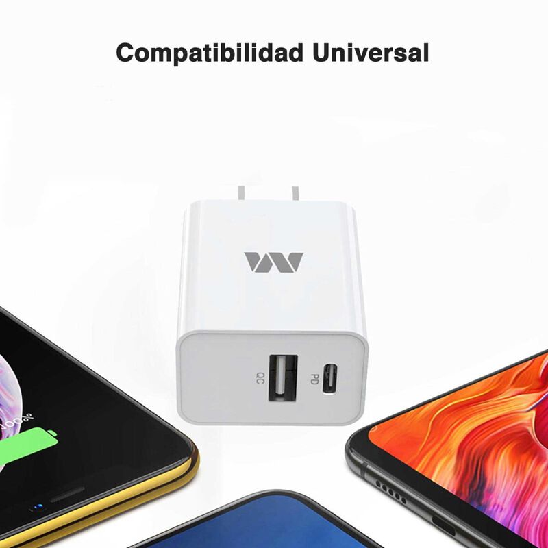 Cargador Ac Mybat 22w Dual Usb-c Usb-a Universa... image number null