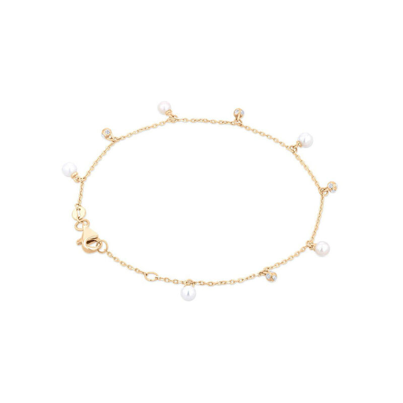 Pulsera De Oro Amarillo 14K Con Perla Y Zirconi... image number null
