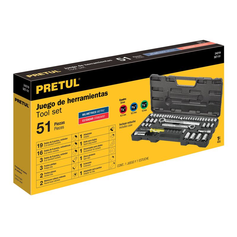 Juego 51 Herramientas 1/4' 3/8' y 1/2' P/Mec&aacute;ni... image number null