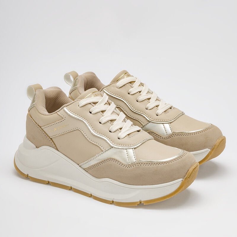 Clasben Tenis urbano para mujer beige dorado image number null