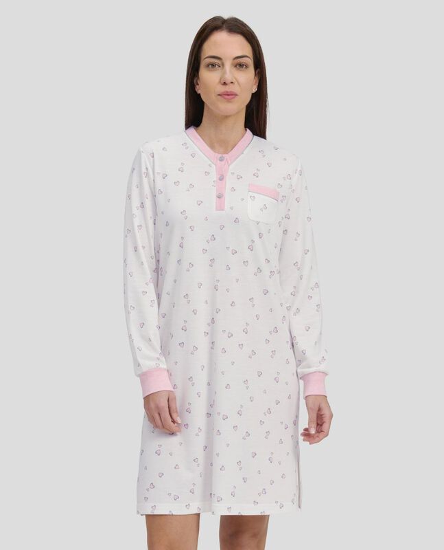 Camis&oacute;n Largo con Estampado de Corazones Rosa image number null