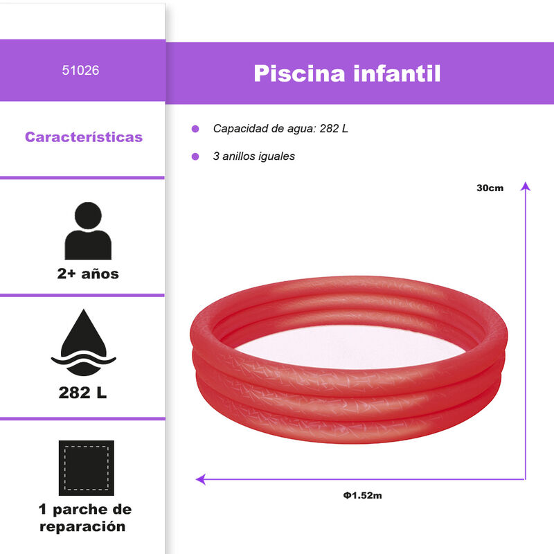 Alberca Inflable Infantil Roja  3 Aros 152 Cm B... image number null