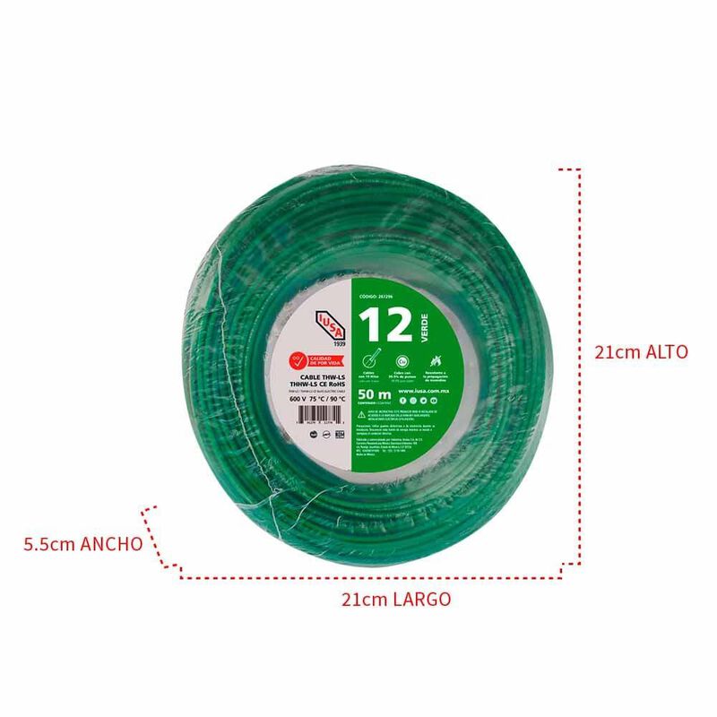 Cable Thhw-ls Rohs Calibre 12 Awg Verde 50m image number null