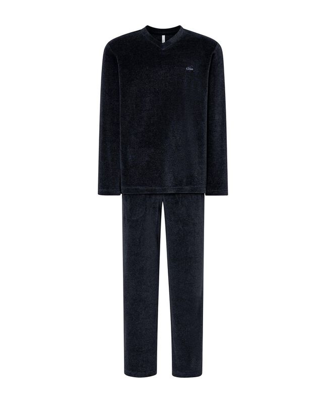 Pijama de Terciopelo Liso Azul Marino image number null