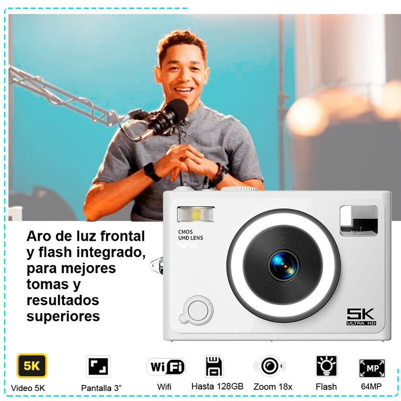 Cámara digital VAK F3L 5k selfiecam aro luz wif... image number null