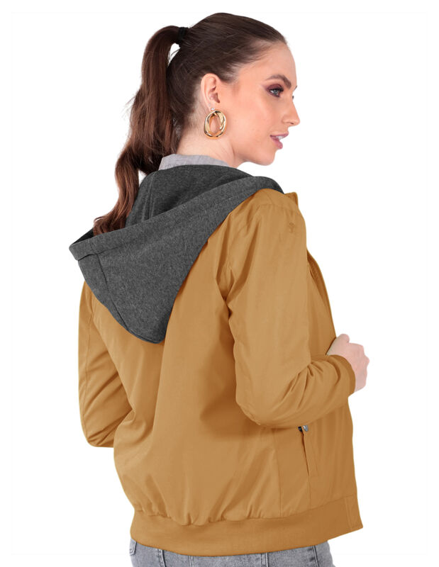 Chamarra Boomber Mujer Cuello Redondo Con Gorro image number null