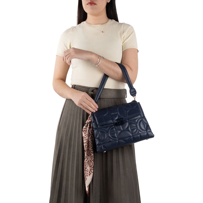 Bolsa Satchel Mediana Con Mascada Color Azul Ma... image number null