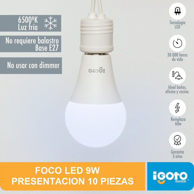 Paquete de 10 Focos Led A609w Luz Fría image number null