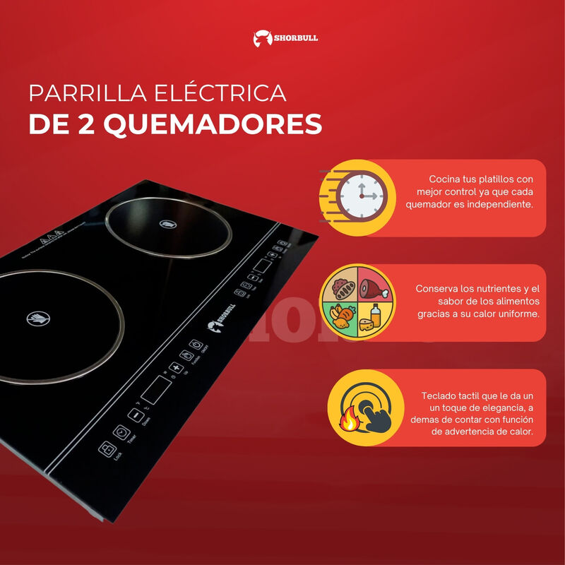 Parrilla Dos Quemadores El&eacute;ctrica T&aacute;ctil Shorbu... image number null