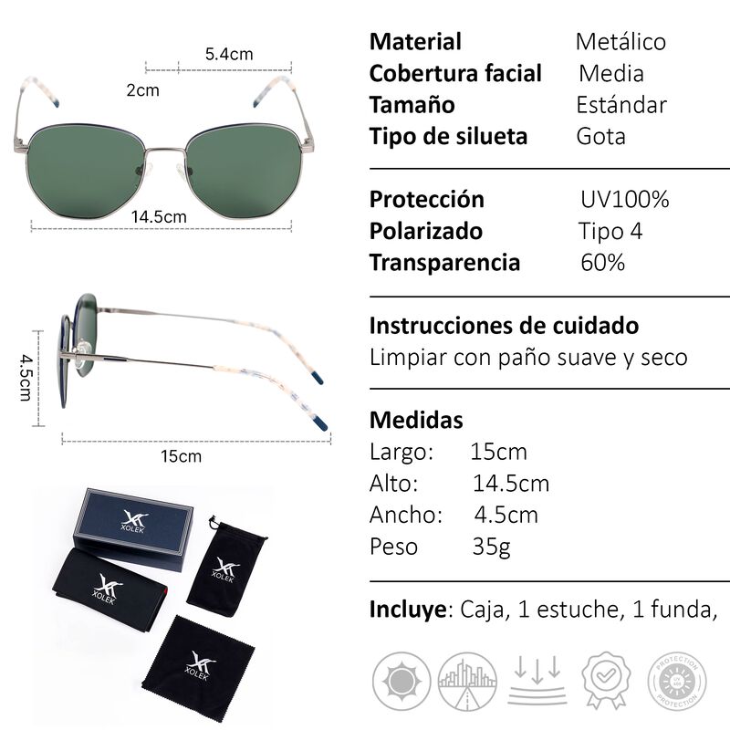 Lentes De Sol Xolek 142 Met&aacute;lico Hexagonal Uv P... image number null