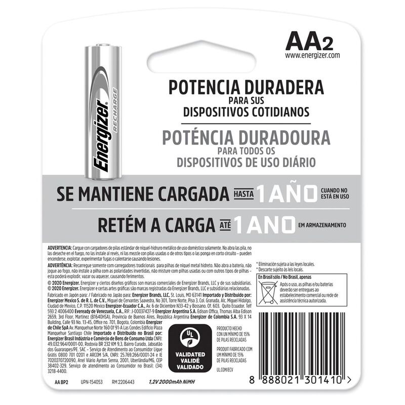 Pilas Recargables Energizer Aa 2000 Mah Blister... image number null