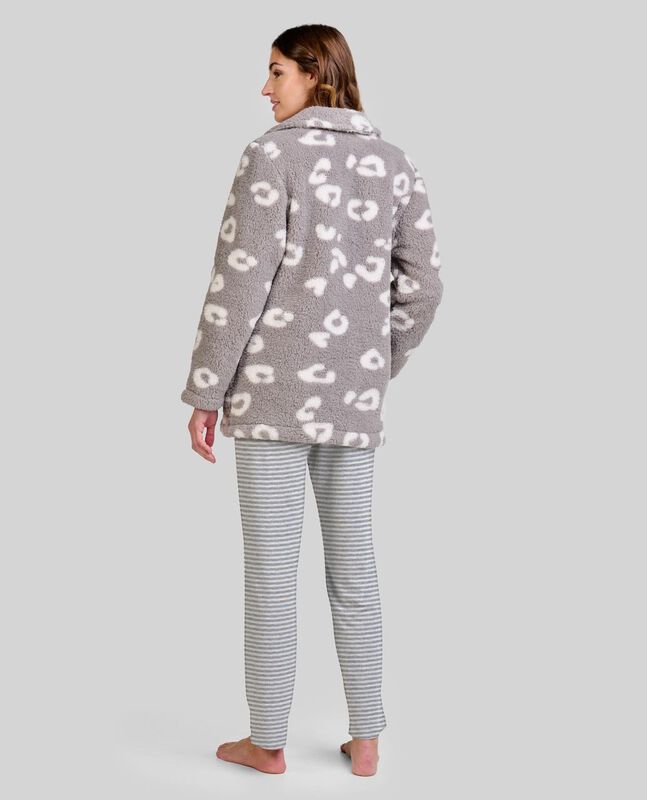 Conjunto de Pijama y Bata a Rayas Gris image number null