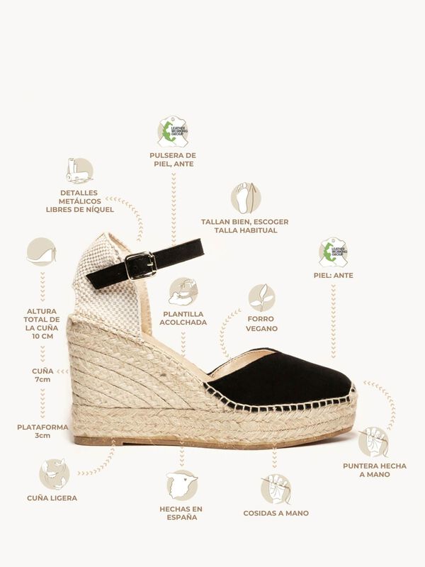 Alpargata Cu&ntilde;a Alta Jara en Ante Negro image number null