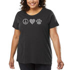 Camiseta De Talla Grande Word Art Para Mujer - Paz Amor Gatos- Gris