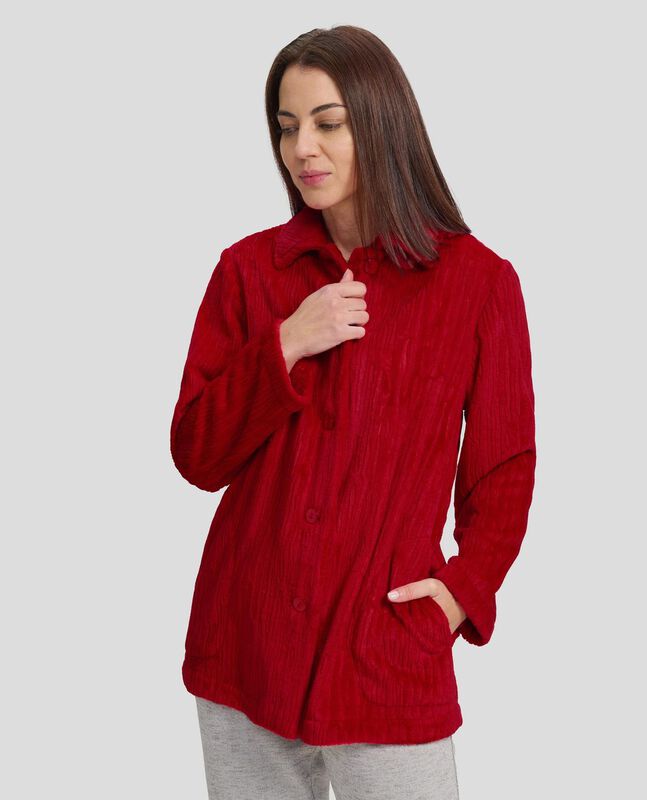 Bata Corta Jacquard con Botones Rojo image number null