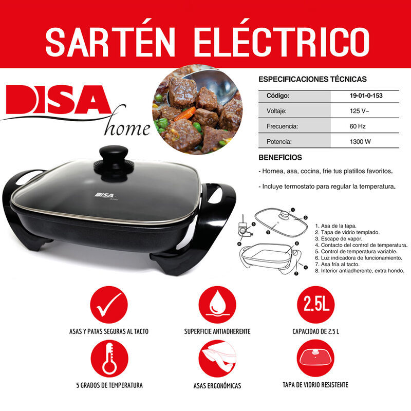 Sart&eacute;n El&eacute;ctrico Disa Antiadherente Mod.Sel-01 image number null