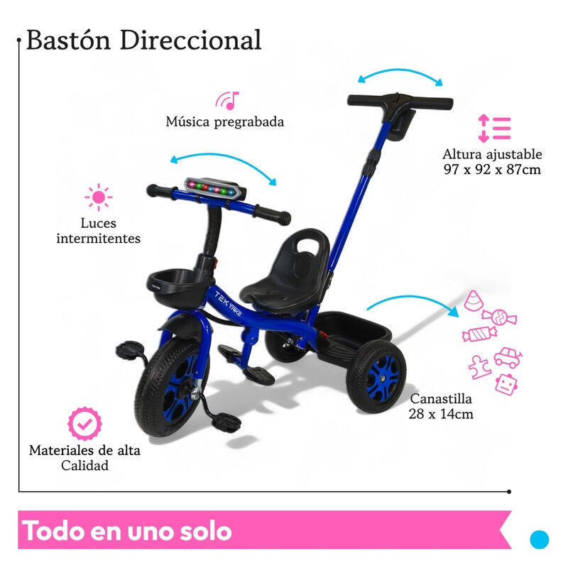 Triciclo C/ Bast&oacute;n Dirigible Musical C/ Luz TEK... image number null