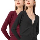 Set De 2 Su&eacute;ter Abierto de Mujer con Detalles en Estoperoles Suet-1001-PX2 Negro y Vino Su&eacute;ter Cardigan