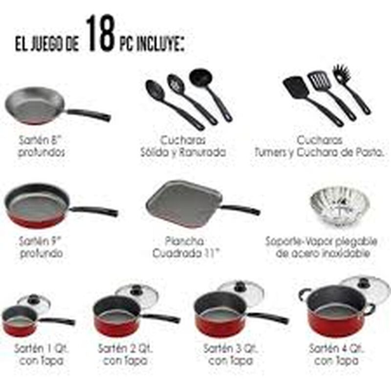 Bater&iacute;a De Cocina Primaware Rojo 18 Piezas Tram... image number null