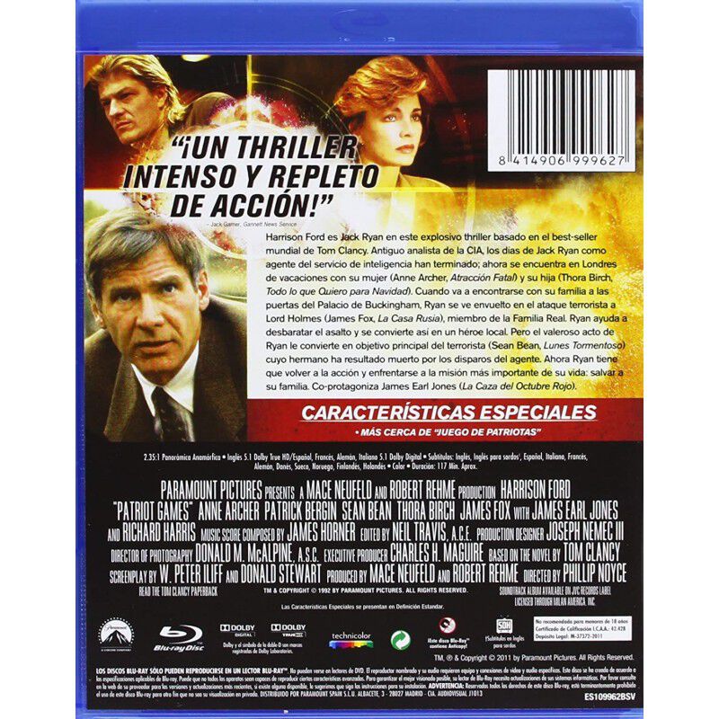 Juego De Patriotas [blu-ray] (1992) Patriot Gam... image number null