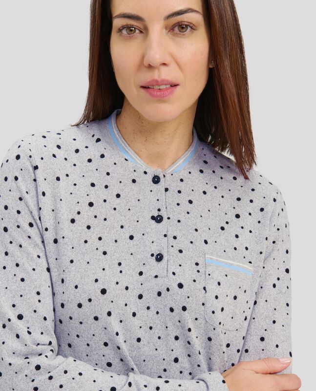 Camis&oacute;n Largo con Estampado de Topos Gris image number null