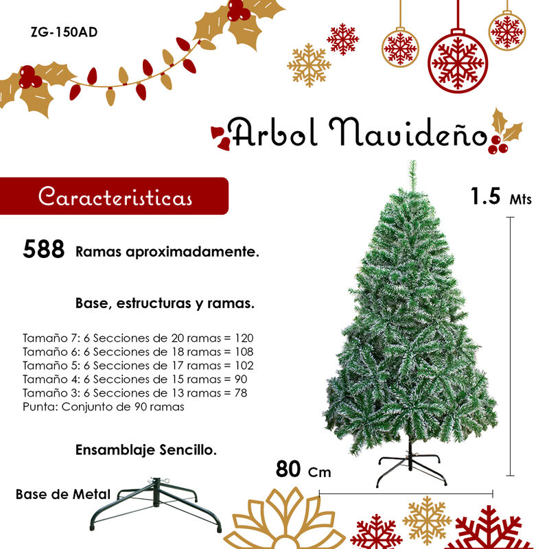 &Aacute;rbol Pino De Navidad Verde puntas Blancas 150 ... image number null