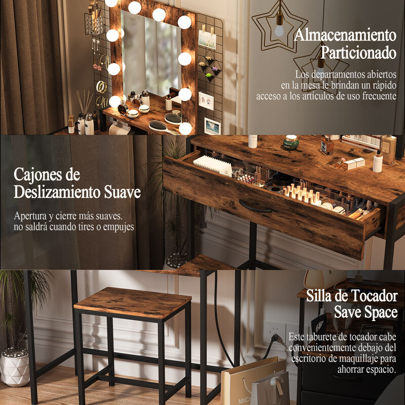 Tocador Maquillaje con Espejo LED y Banco image number null