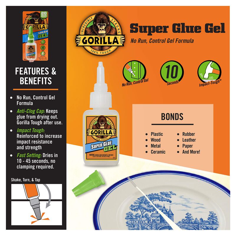 Gel Super Glue Gorilla, 20 G, Transparente, Paq... image number null