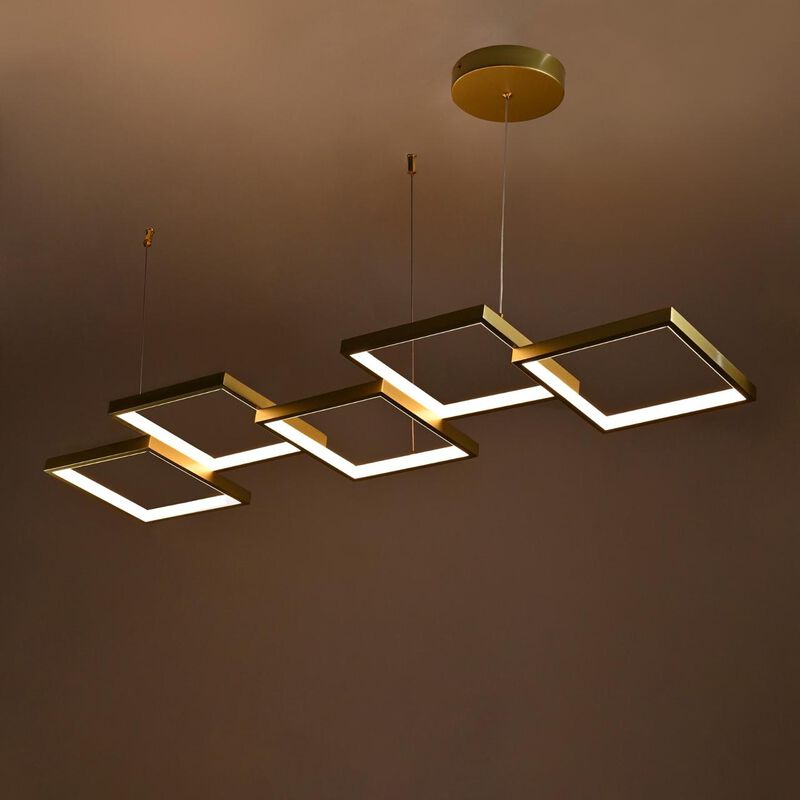 Candil Suspendido De Led 5 Cuadros Dorado image number null