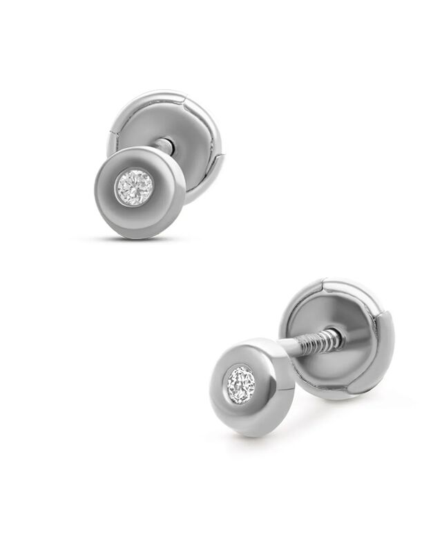 Broqueles Redondos De Oro Blanco 14k Con 3pts D... image number null