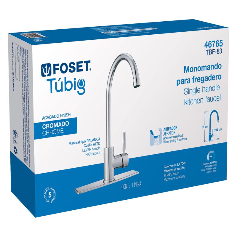 Monomando para Fregadero Cuello Alto Cromo Fose... image number null