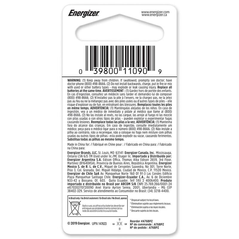 Pila Energizer Alcalina A76 A76bp Lr44 Ag13 1.5... image number null