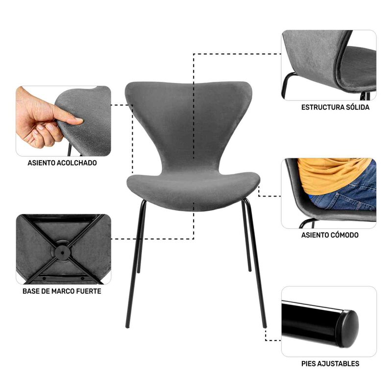 Juego Set 4 Sillas Tapizadas Terciopelo Comedor... image number null