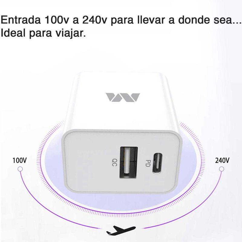 Cargador Ac Mybat 22w Dual Usb-c Usb-a Universa... image number null