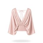 Blusa Satinada Drapeada De Manga Amplia