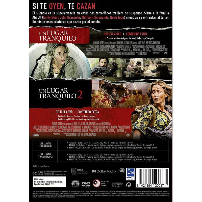 Un lugar tranquilo 1+2 (Pack) - DVD [DVD] image number null