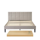 Zinus Leo | Base De Cama Con Cabecera Y Tapiz Dise&ntilde;o A Cuadros Matrimonial Color Beige