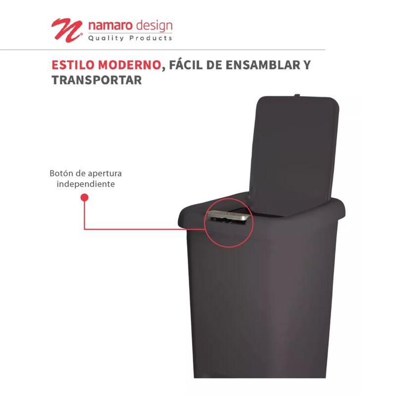Basurero Con Doble Mecanismo 45l Gris Namaro De... image number null