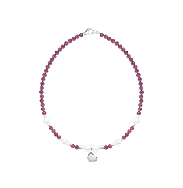 Pulsera granate y perlas con coraz&oacute;n de plata image number null