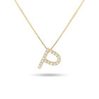 Dije Letra P De Oro Amarillo 14k Con Cadena Con 15pts De Diamante